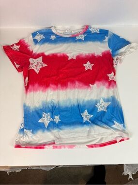 Patpat Red, White & Blue Star Tie-Dye Short Sleeve Tee - size x-large